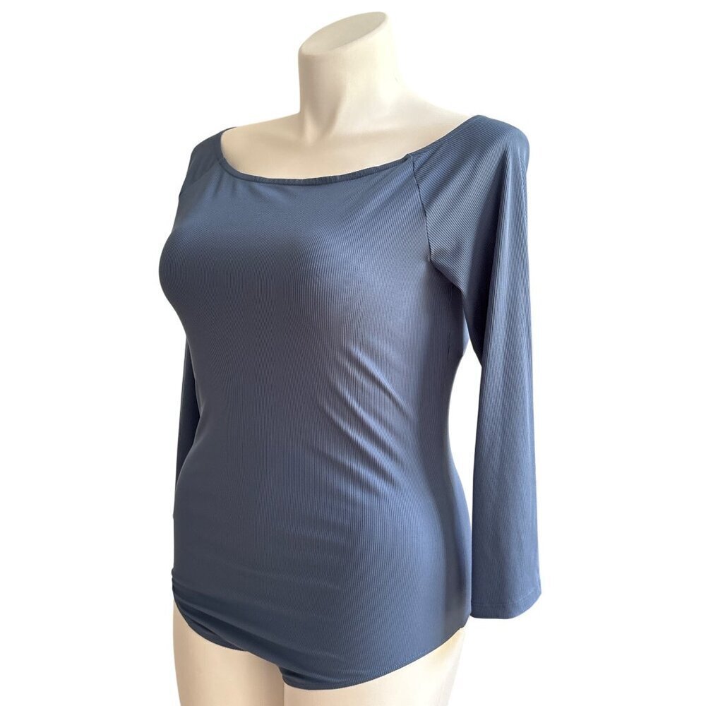 Spanx Rib Boatneck Thong Bodysuit, Indigo Haze Long Sleeves Women's Size 1X - Picture 8 of 12